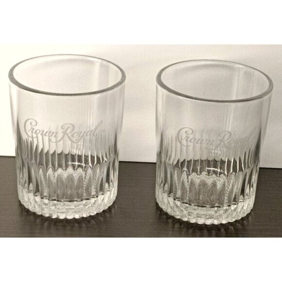 2 CROWN ROYAL 8oz Whiskey Drinking Glasses - On The Rocks 3.5" x 3" Dia. Clear - Picture 3 of 3